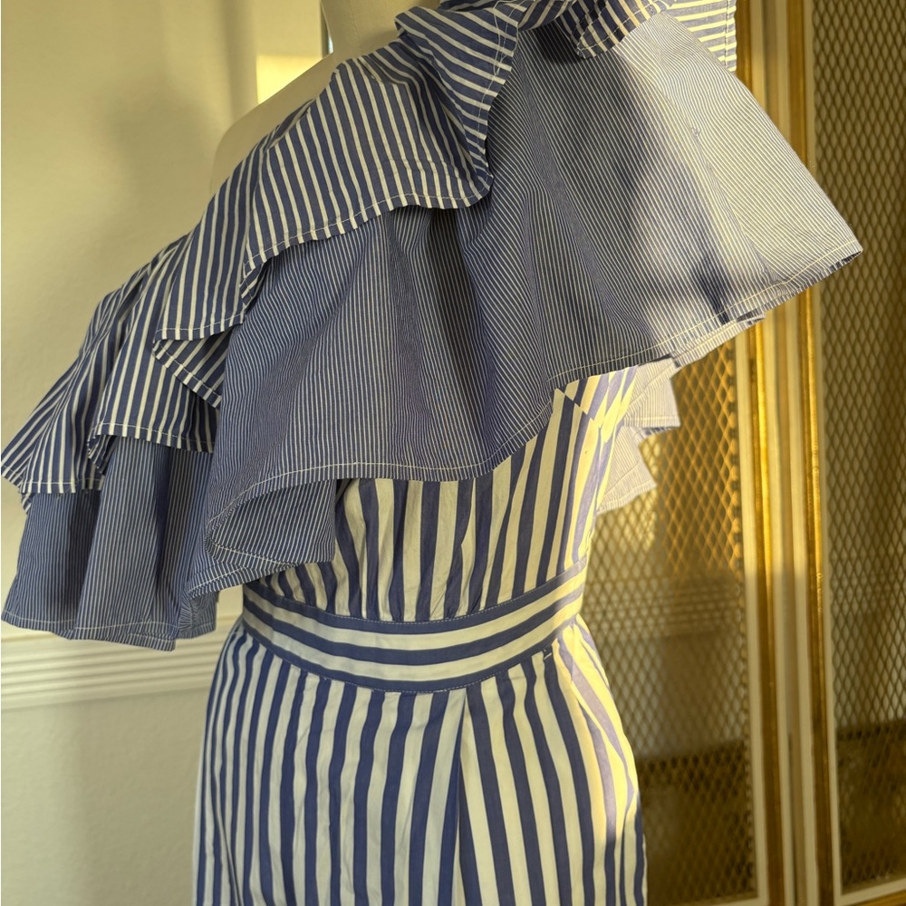 J.Crew One-Shoulder Striped Ruffle Jumpsuit – Size 8 - Picture 3 of 7